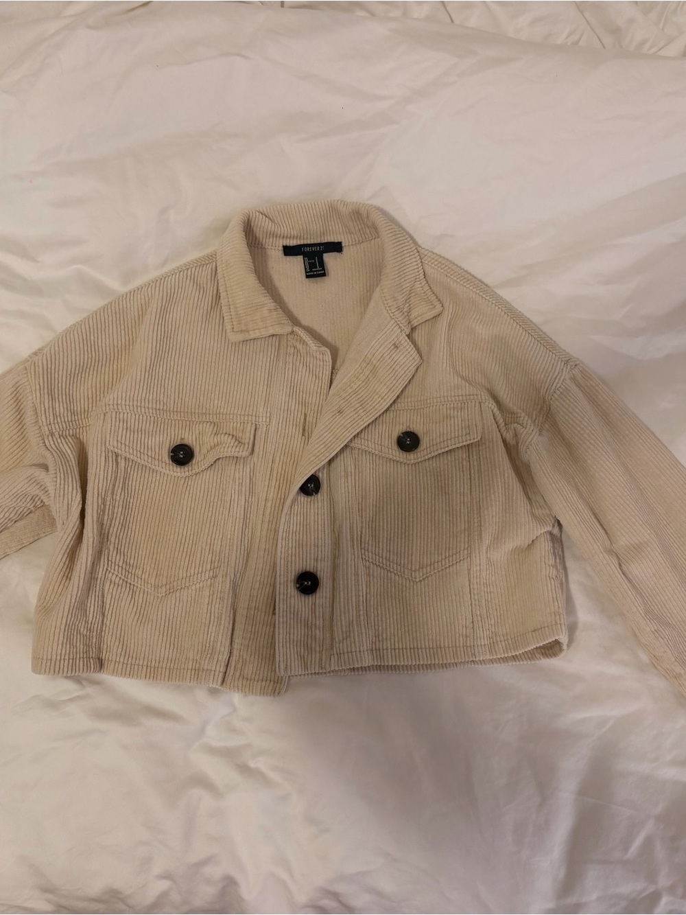Forever 21 Cream Corduroy Cropped Jacket